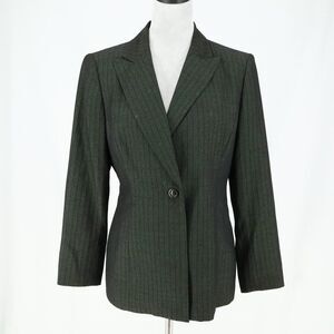 Le Suit Jacket Petites 8P Black Stripe Lined Blazer Pockets Button Career